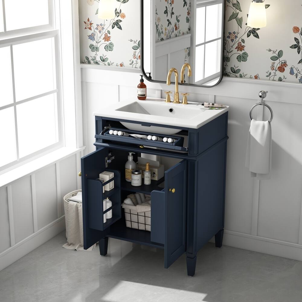 Angle. Loheer - Loheer 24 inch bathroom vanity with sink Blue 2-Door Cabinet - Blue.
