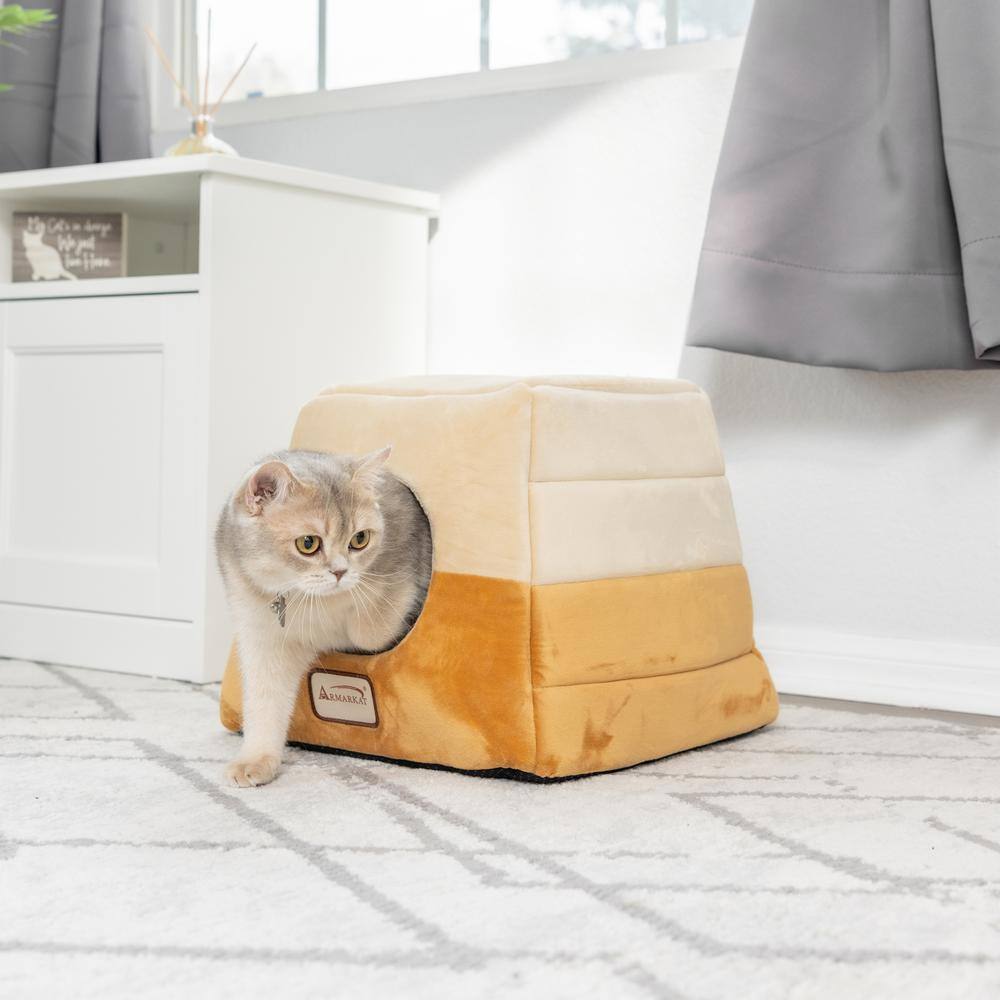 Back. Armarkat - 2In1 Cat Bed Cave Shape And Cuddle Pet Bed Brown/Beige - Brown.