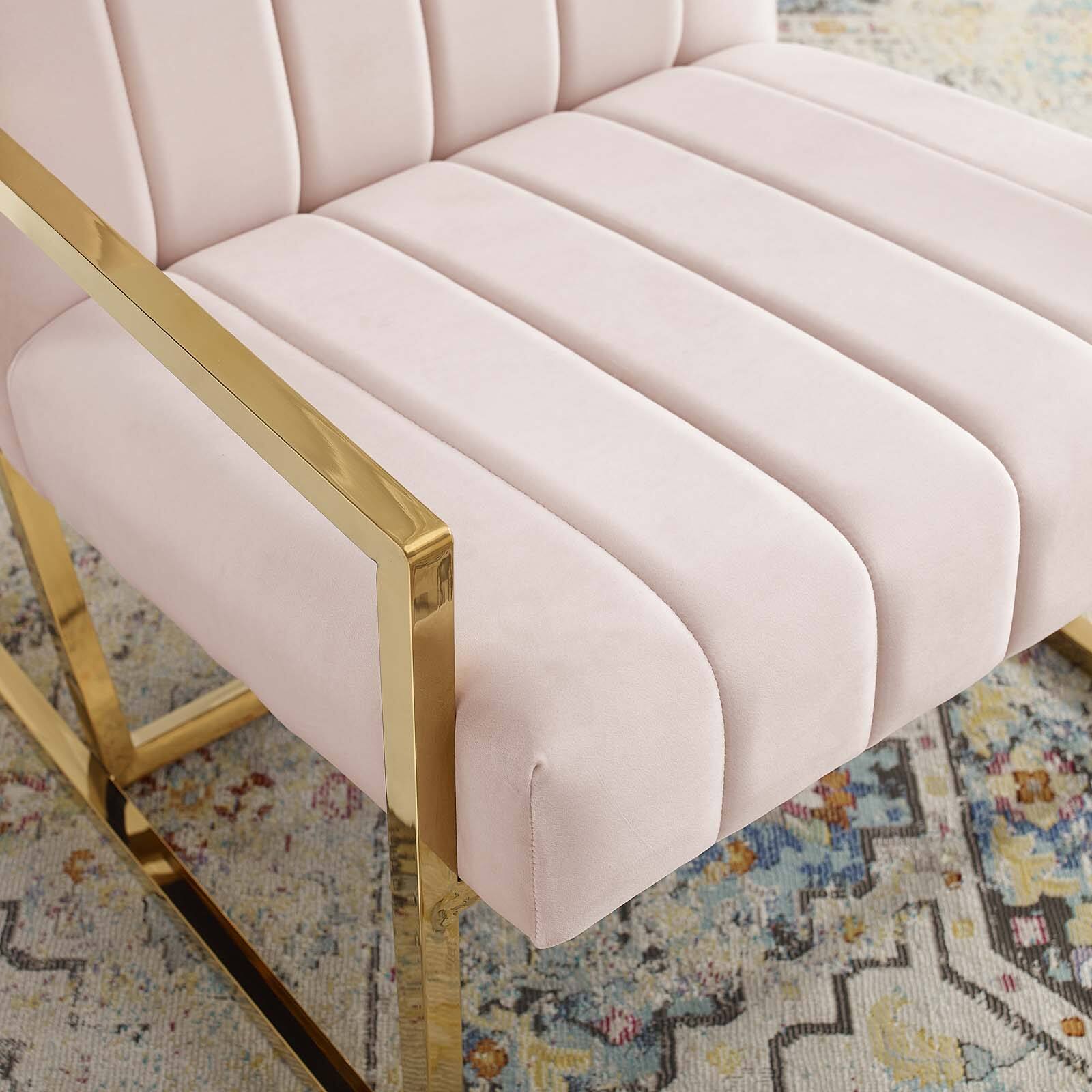 Back. Modway - Inspire Channel Tufted Performance Velvet Armchair by Modway - Pink.