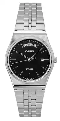 Casio - Standard Analog Stainless Steel Black Dial Quartz MTP-B146D-1AV Men's Watch - Silver/Black