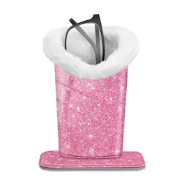 Kitcheniva - PU Leather Plush Lined Eyeglasses Protective Cover Holder Magnetic Stand Desk Organizer - Glittering Pink