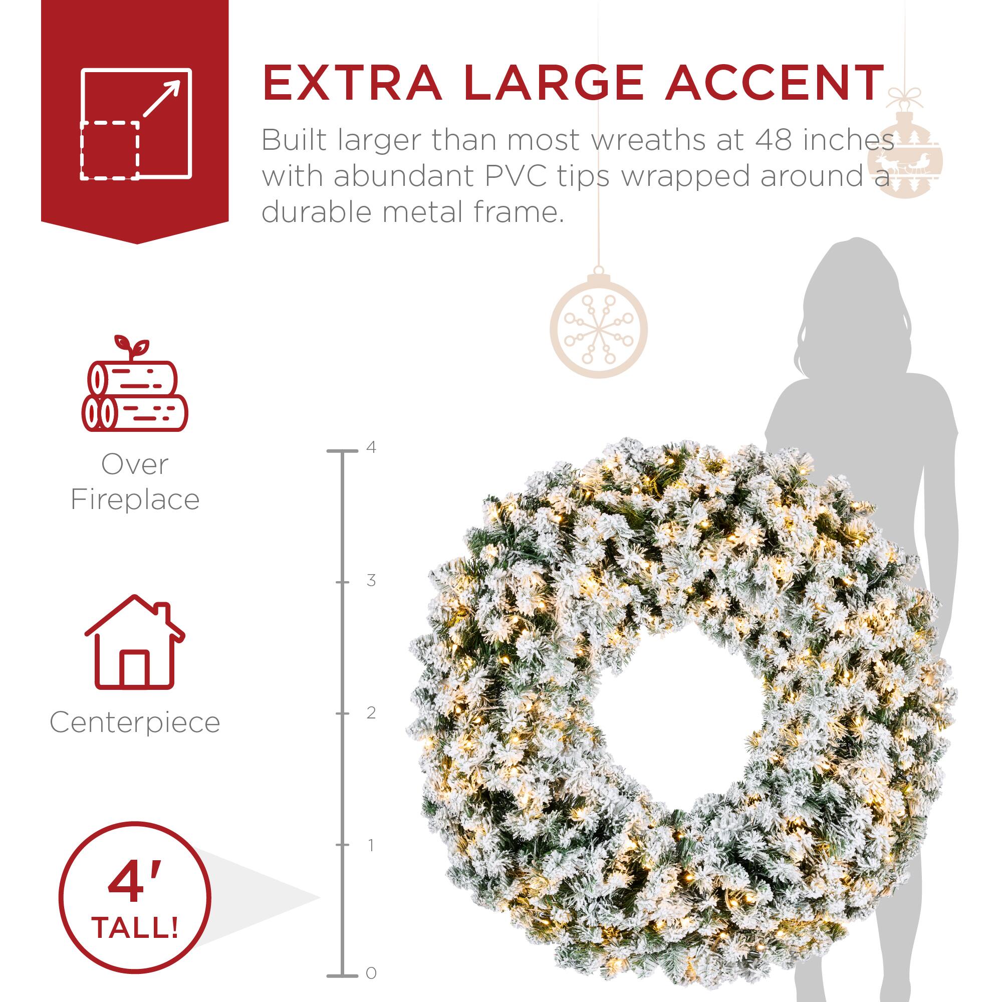 EXTRA LARGE ACCENT  
Built larger than most wreaths at 48 inches with abundant PVC tips wrapped around a durable metal frame.  

Over Fireplace  
Centerpiece  

4' TALL!