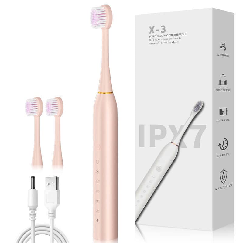 Cluzine - Long Lasting Gentle Care Electric Toothbrush, Soft Bristles, For Sensitive Gums, Oral Care for Kids & Adults - Pink