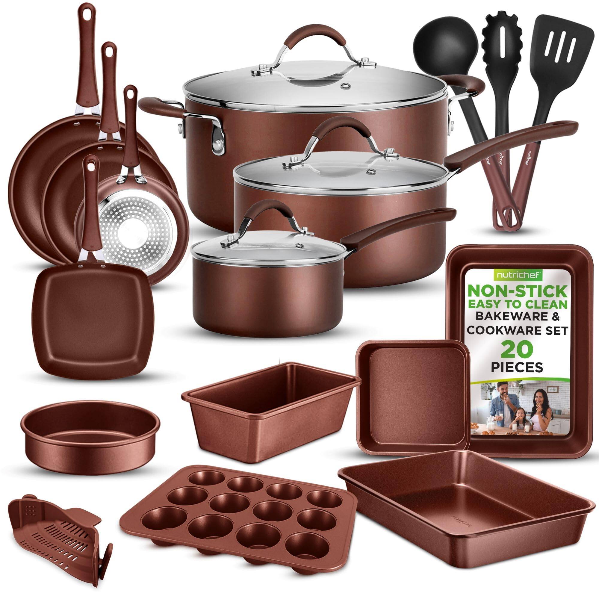 nutrichef NON-STICK EASY TO CLEAN BAKEWARE & COOKWARE SET 20 PIECES