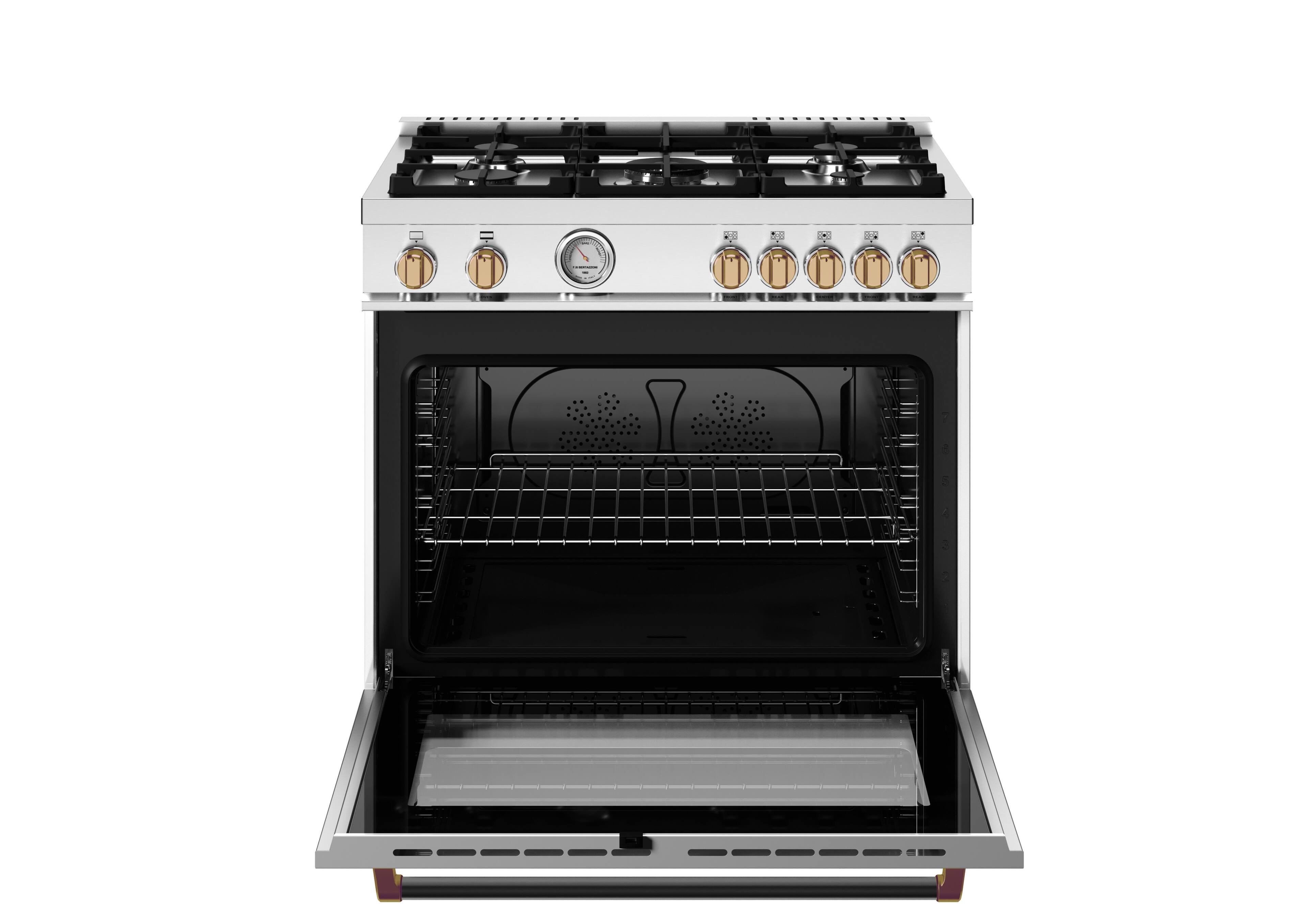 Left. Bertazzoni - 36" Master Series All-Gas Range - Bianco Matte / Brushed Gold - Bianco Matt.