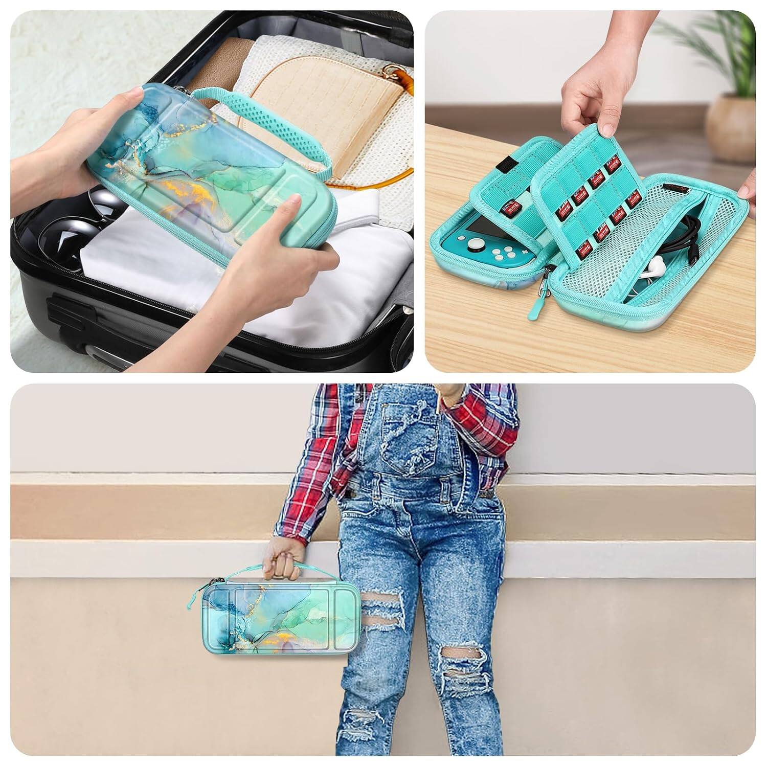Alt View 3. Fintie - Shockproof Carrying Case for Nintendo Switch Lite 2019, Hard Shell Protective Cover, Portable Travel Storage Bag - Emerald Marble.