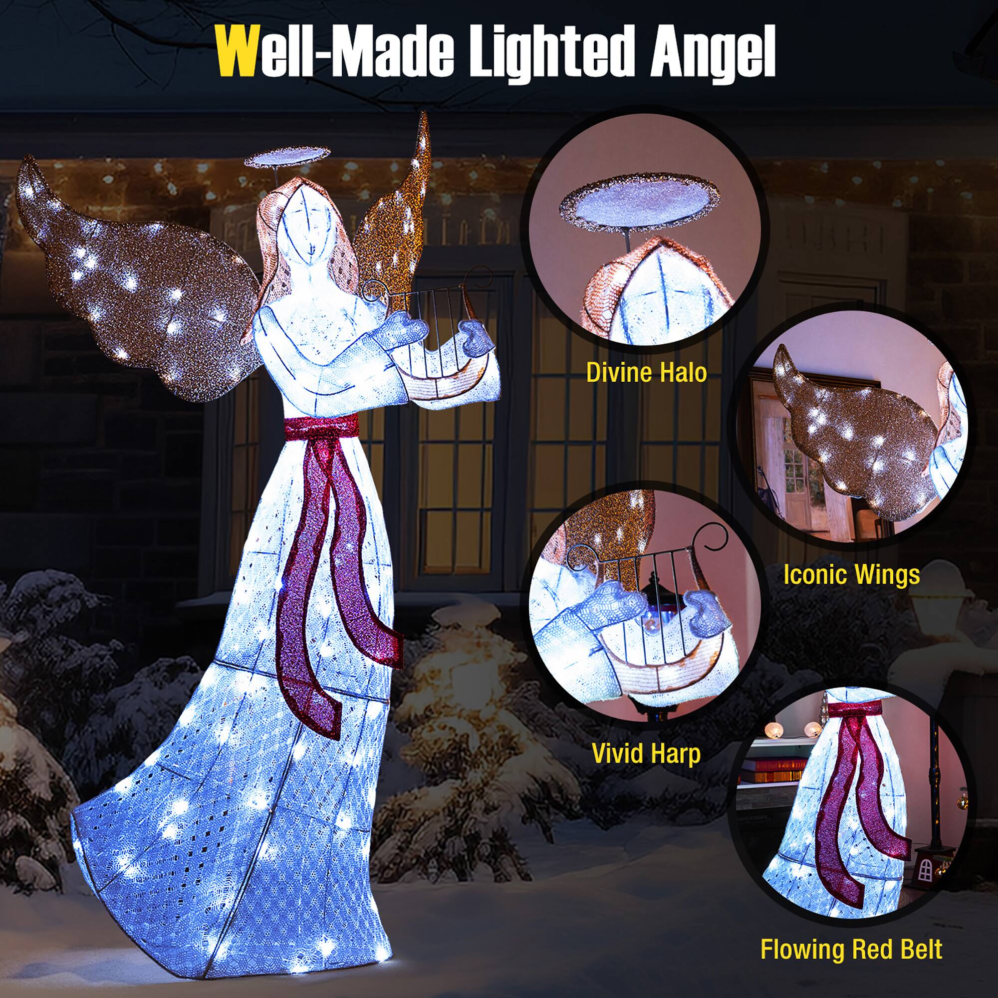 Well-Made Lighted Angel

- Divine Halo
- Iconic Wings
- Vivid Harp
- Flowing Red Belt