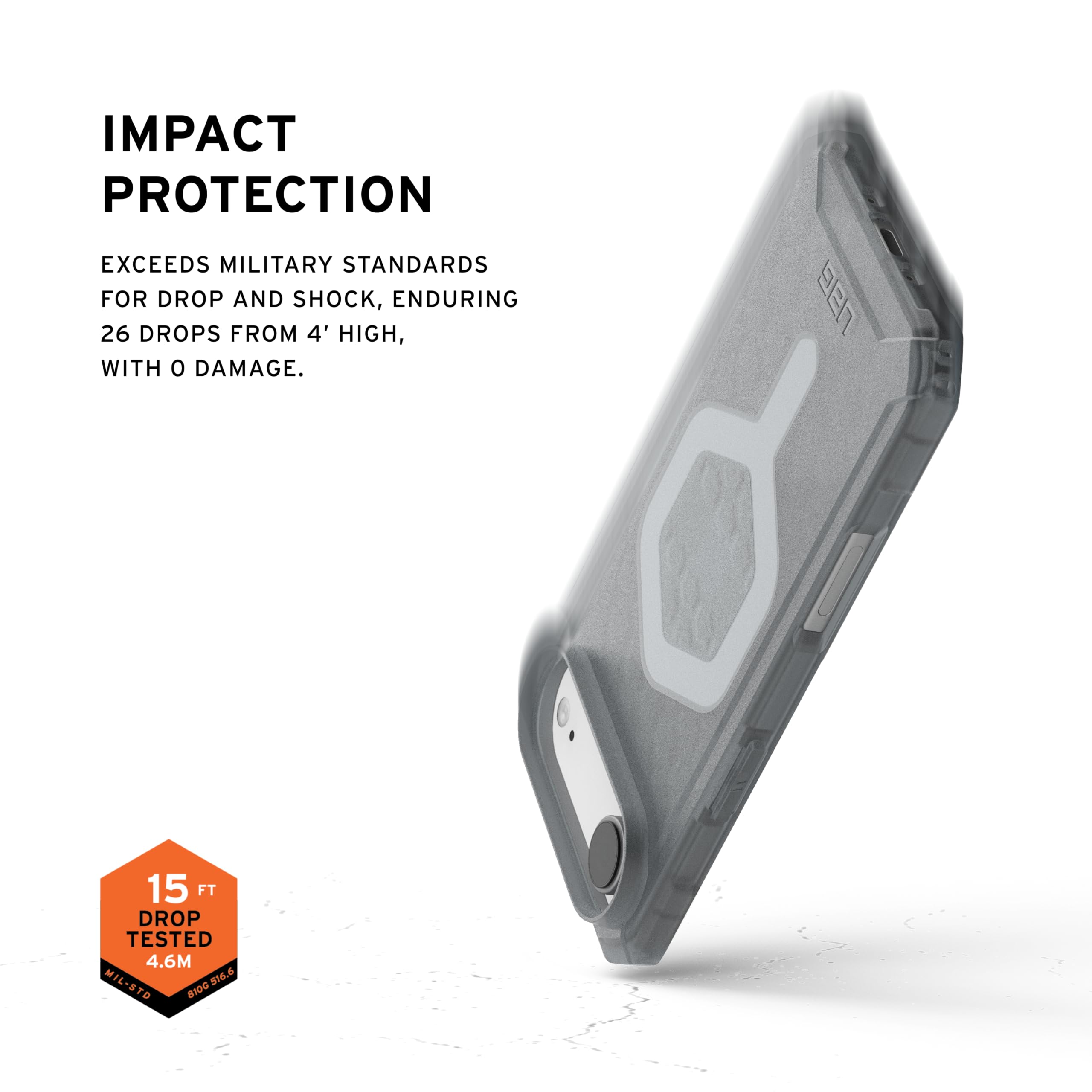 IMPACT PROTECTION

EXCEEDS MILITARY STANDARDS FOR DROP AND SHOCK, ENDURING 26 DROPS FROM 4' HIGH, WITH 0 DAMAGE.

15 FT DROP TESTED 4.6M - MIL-STD 810G