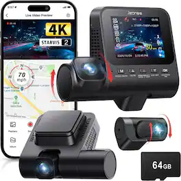 JZONES - 4K 3-Channel Dash Cam Front and Rear with Cabin, STARVIS 2 Sensor, Dash Camera for Cars with WiFi 6, G-Sensor