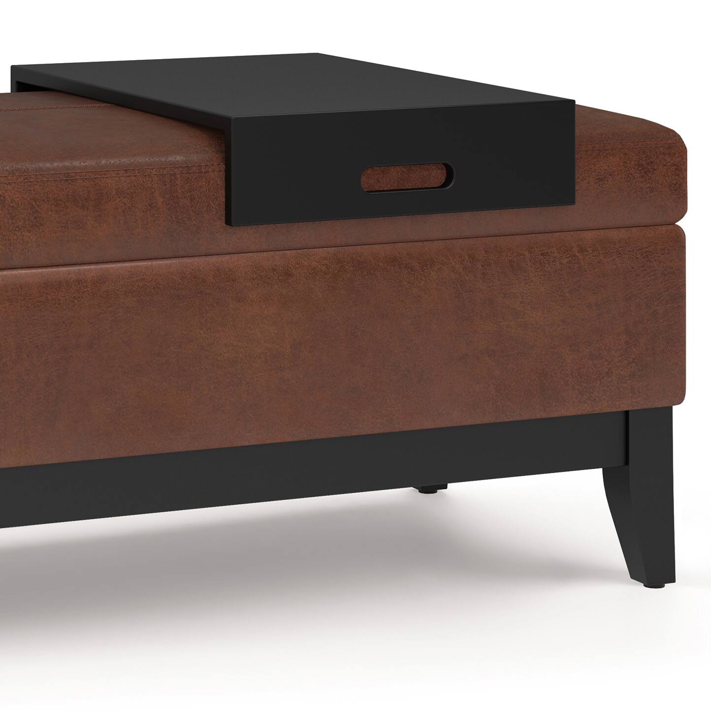 Alt View 13. Simpli Home - Oregon Storage Ottoman Bench with Tray - Distressed Saddle Brown.