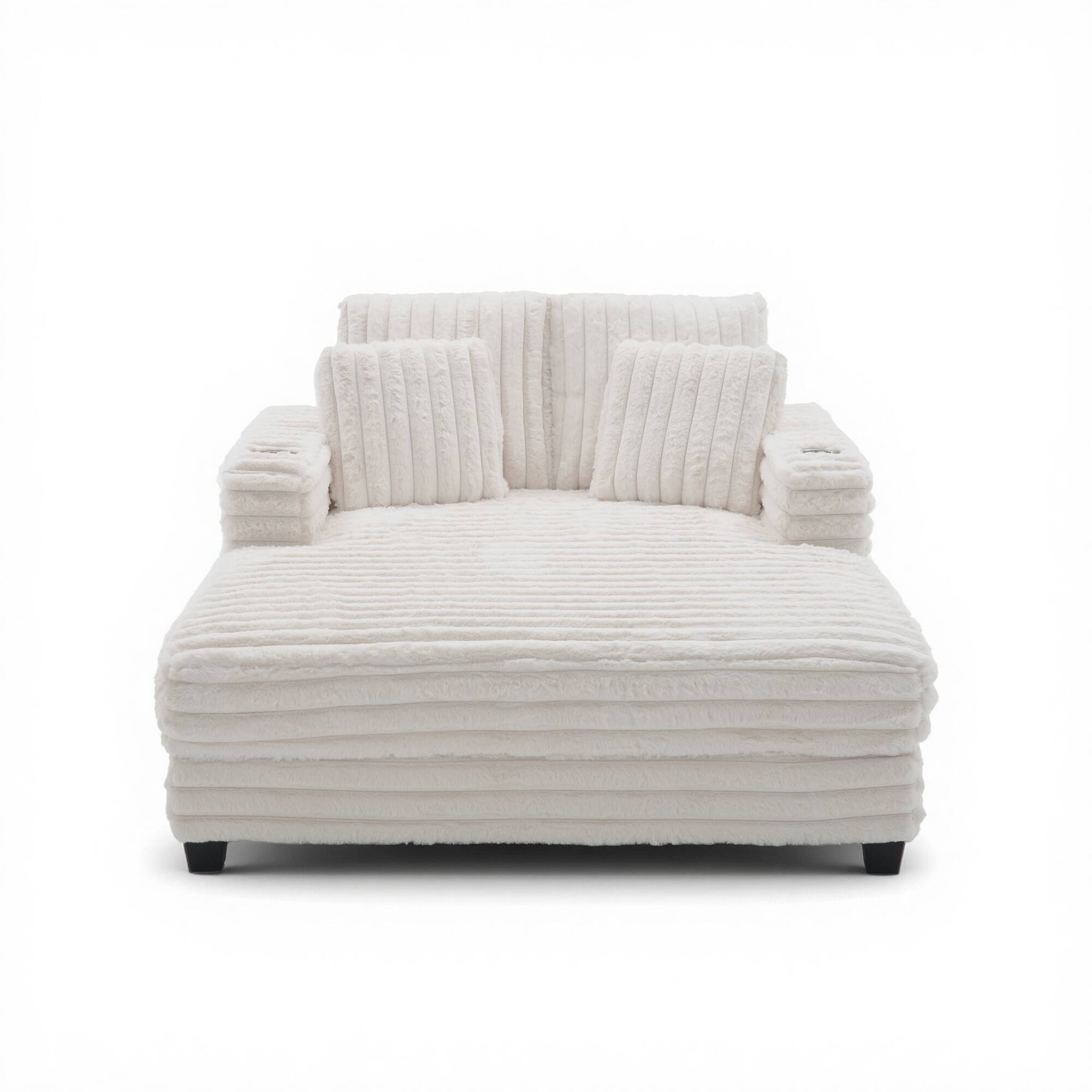 Alt View 9. Homsee - Faux Rabbit Fur Sectional Sofa with Cup Holders Soft Plush Couch with Spring Support Cozy Reclining Sofa for Living Room - White.