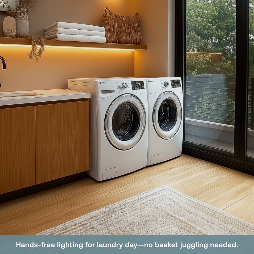 Hands-free lighting for laundry day—no basket juggling needed.