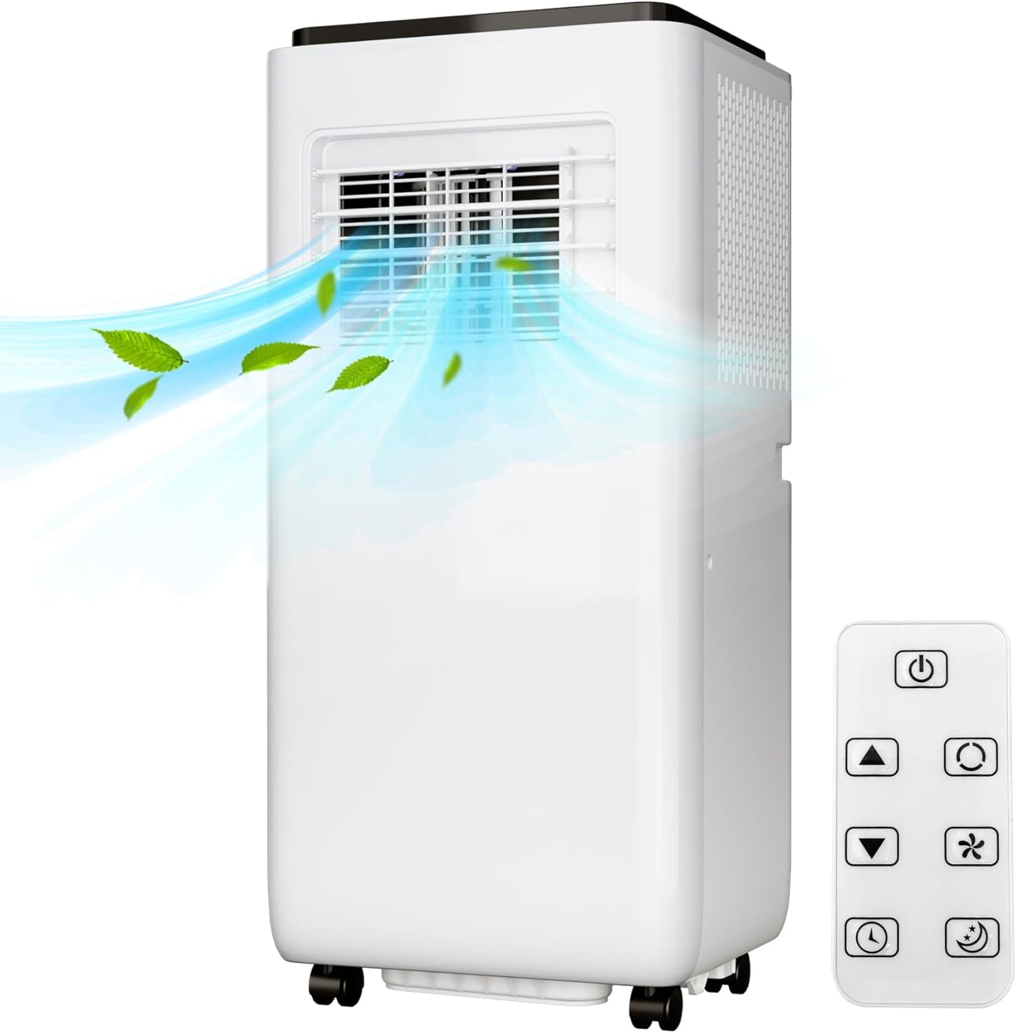 Front. Homhougo - 10,000 BTU 3-in-1 Portable Air Conditioner, Remote, Cools Up to 450 Sq.Ft, Compact, Easy Mobility, Home or Office.
