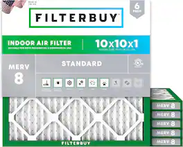 Filterbuy - 10x10x1 MERV 8 Dust & Allergy Defense, Electrostatic Pleated HVAC AC Furnace Air Filters Replacement (6-Pack) - Silver