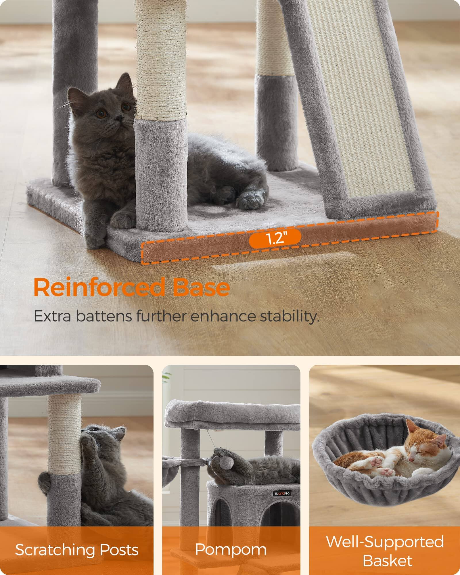1.2" Reinforced Base  
Extra battens further enhance stability.  

Scratching Posts  
Pompon  
Well-Supported Basket