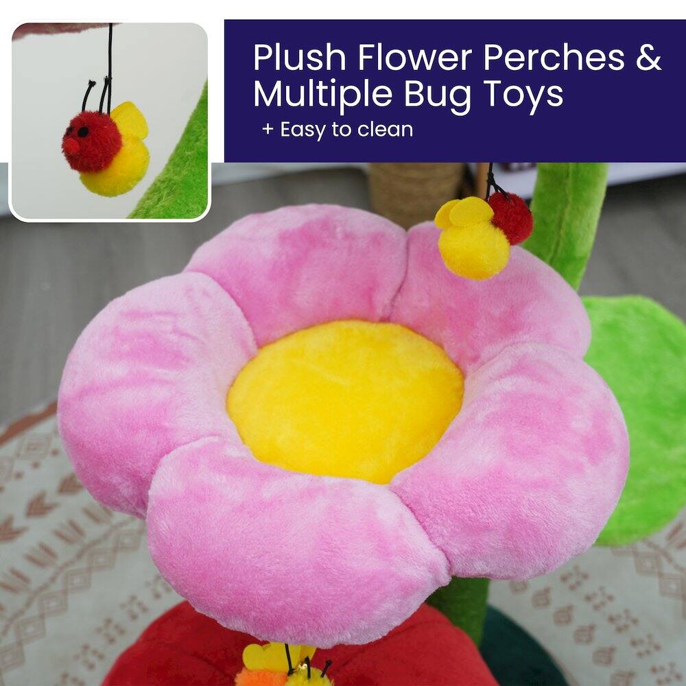 Plush Flower Perches & Multiple Bug Toys + Easy to clean