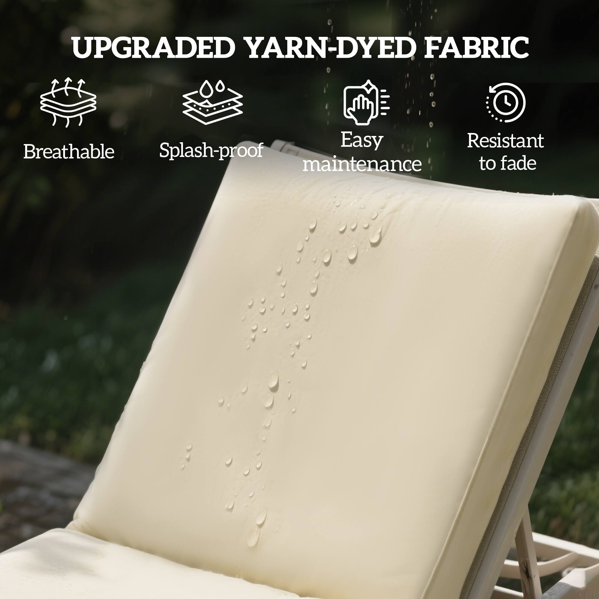 UPGRADED YARN-DYED FABRIC

- Breathable
- Splash-proof
- Easy maintenance
- Resistant to fade