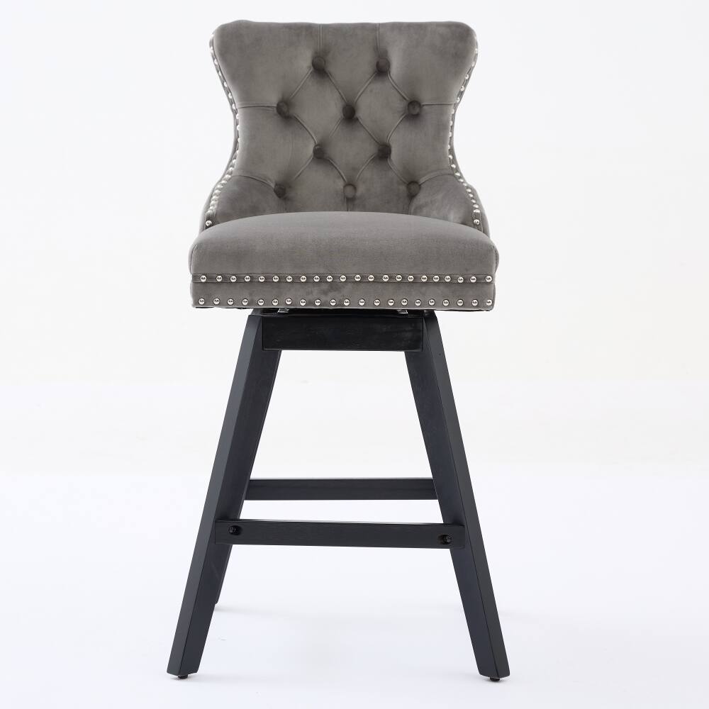 Angle. Loheer - Loheer Swivel Bar Stools Velvet Tufted Bar Chairs Set of 2 Gray - Gray.