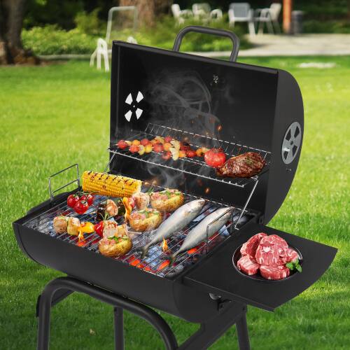 Alt View 9. Winado - 41inch Charcoal Grill BBQ Barrel Barbecue Smoker with Wheels, Side Table Pit Patio Cooker for Outdoor Picnics Camping - Black.