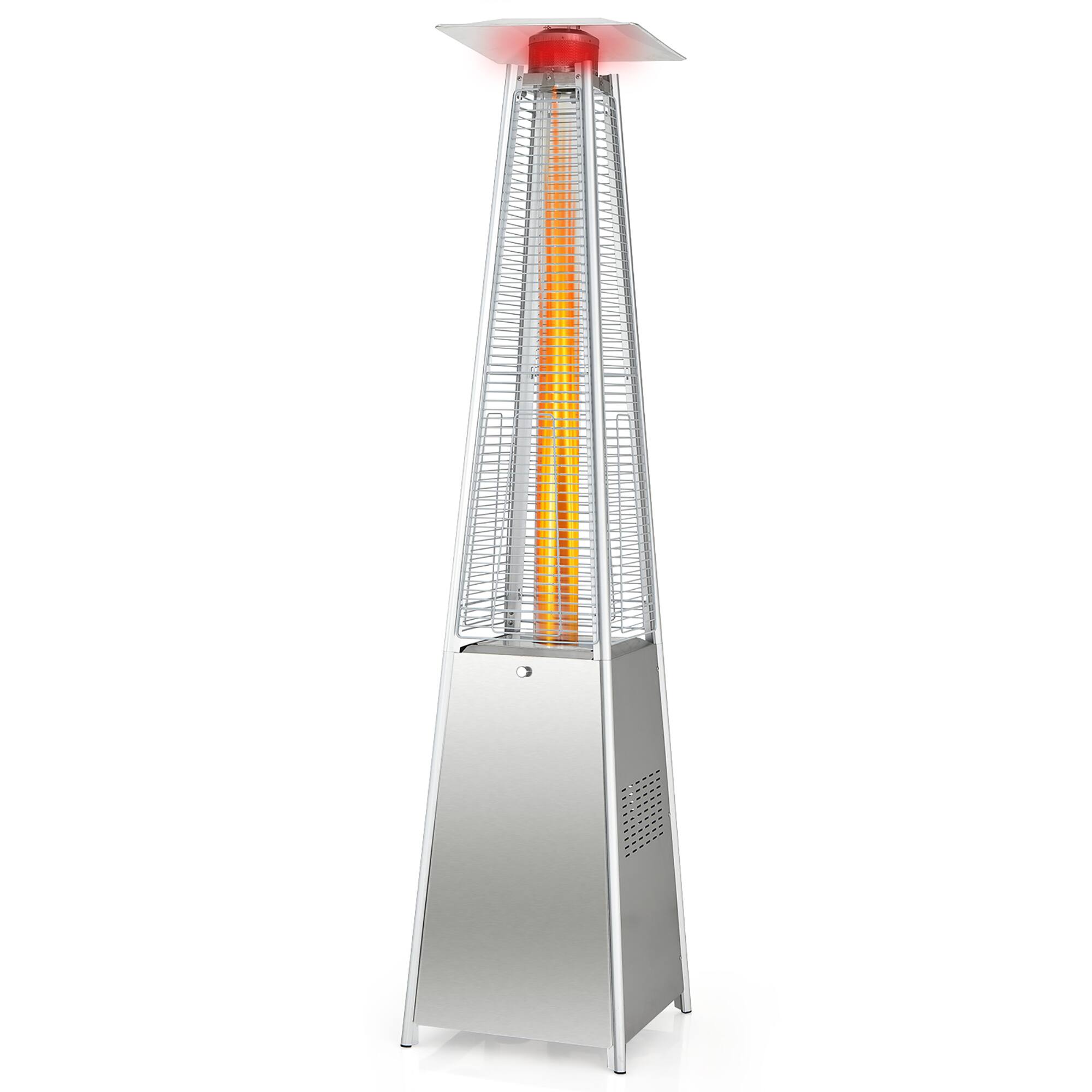 Costway - 90" Tall Pyramid Patio Heater Quartz Glass Tube Flame Heating 42000 BTU W/ Wheel - Silver