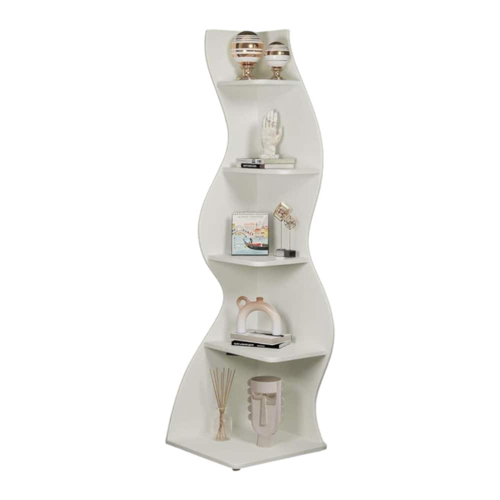 SlickBlue - 5-Tier Open Shelving Rack with Streamlined Shape for Living Room or Office - White