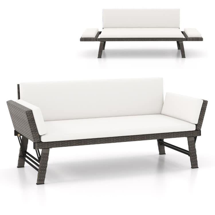 SlickBlue - Outdoor Convertible Sofa Daybed with Adjustable Armrests for Balcony or Patio - Off White