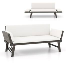 SlickBlue - Outdoor Convertible Sofa Daybed with Adjustable Armrests for Balcony or Patio - Off White