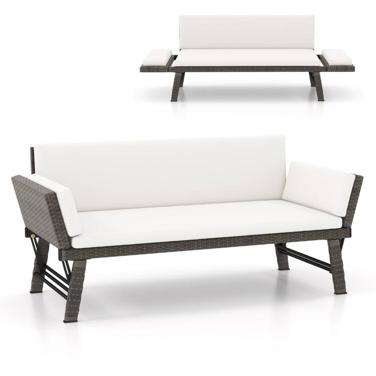 Front. SlickBlue - Outdoor Convertible Sofa Daybed with Adjustable Armrests for Balcony or Patio - Off White.