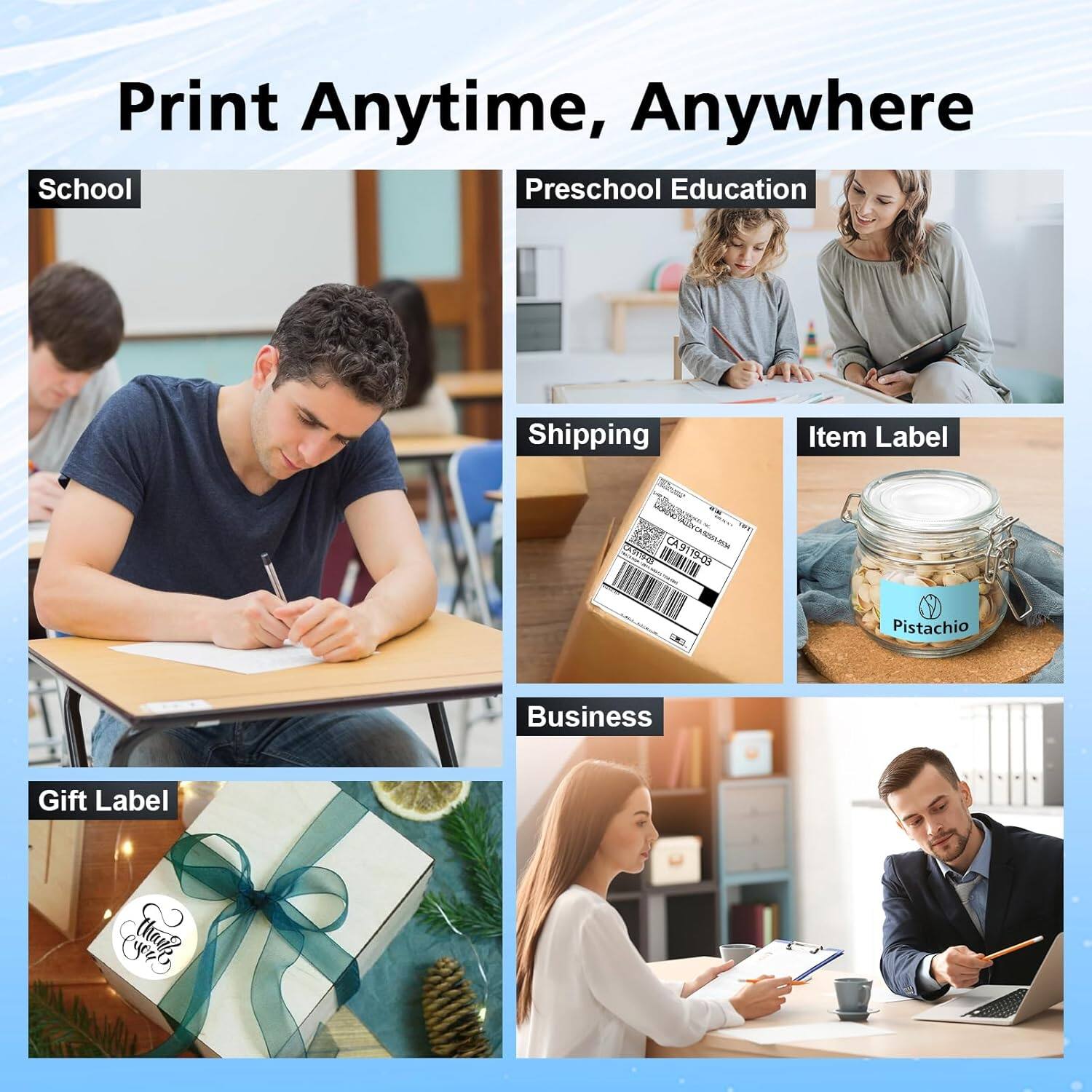 Alt View 7. JADENS - PD-A4 Portable Thermal Printer – Wireless & USB, Ink-Free, Long Battery Life, Includes 200 Sheets of A4 Thermal Paper - Black.