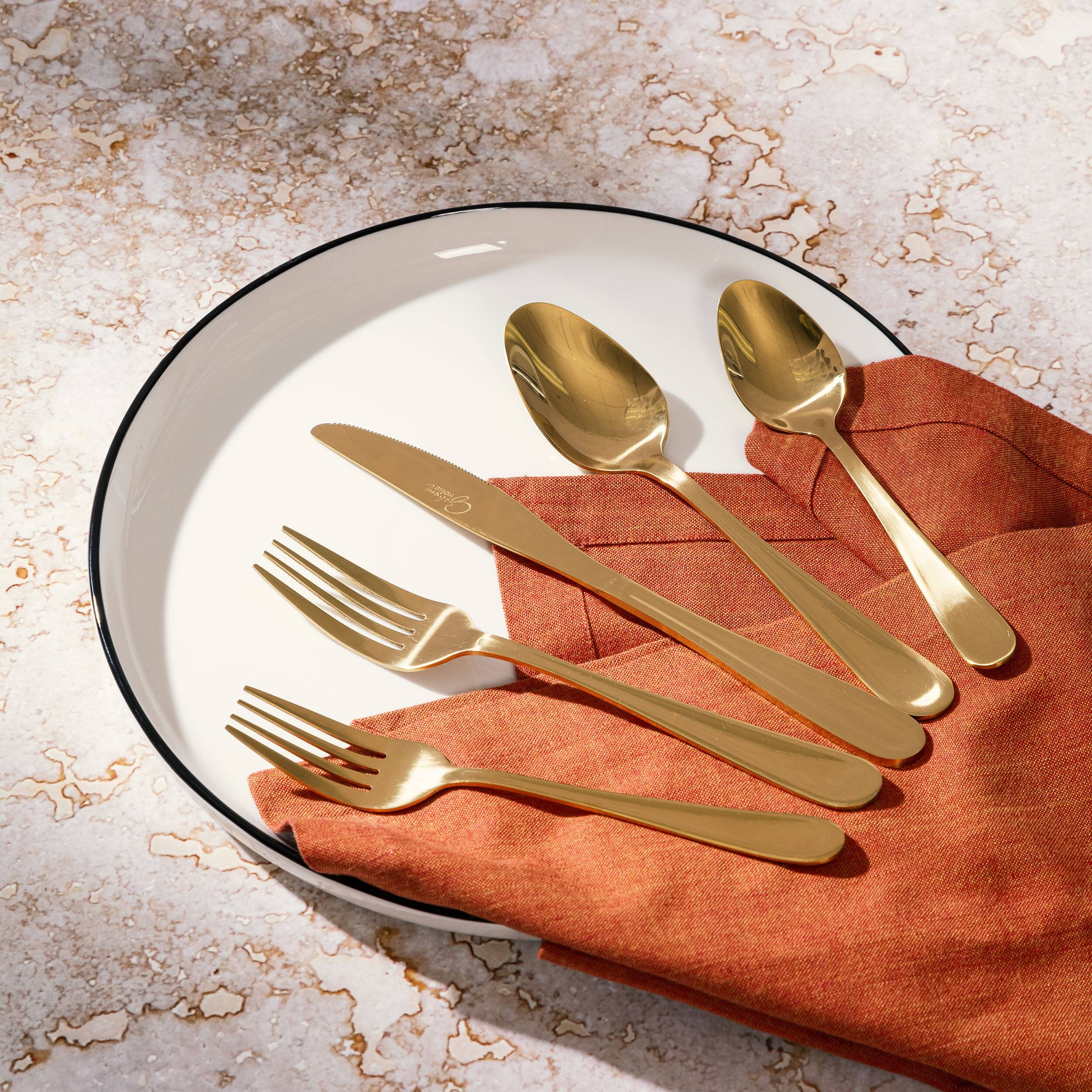 Alt View 2. Gibson - Gibson Home Stravidia 20 Piece Flatware set in Gold Stainless Steel - Gold.