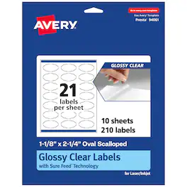 Avery - Glossy Oval Scalloped Labels, 1-1/8" x 2-1/4", 210ct - Clear