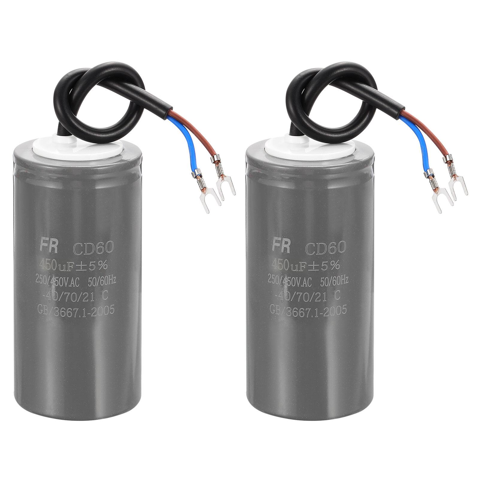 Unique Bargains - 2pcs CD60 Run Capacitor 450uF 450V 5% Motor Starting with 2 Wires for Air Compressor Washing Machine - Gray price history on PriceWatchPro
