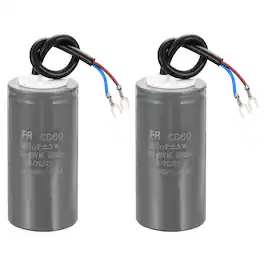 Unique Bargains - 2pcs CD60 Run Capacitor 450uF 450V 5% Motor Starting with 2 Wires for Air Compressor Washing Machine - Gray