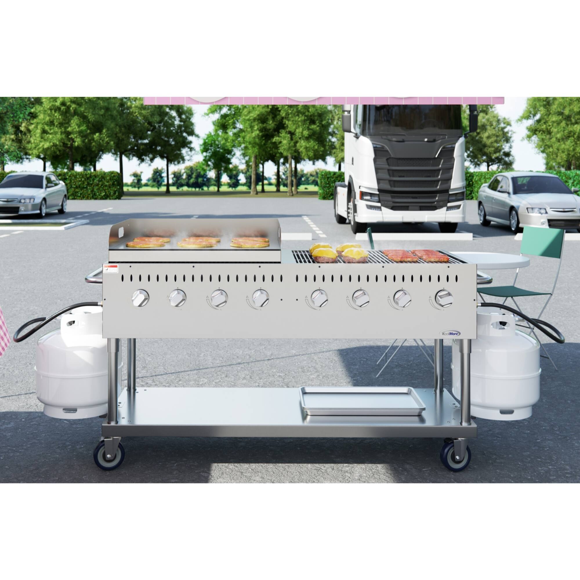 Back. Koolmore - 60 in. 8-Burner Commercial Outdoor Propane Gas Grill with 30 in. Griddle in Stainless-Steel, ETL Listed (CGKIT6-G30) - Stainless Steel.