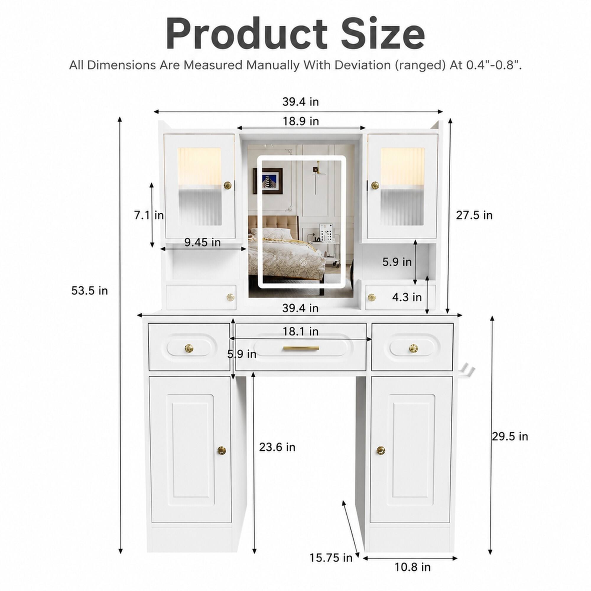 Product Size

All Dimensions Are Measured Manually With Deviation (ranged) At 0.4"-0.8".

- 39.4 in
- 18.9 in
- 7.1 in
- 27.5 in
- 9.45 in
- 5.9 in
- 53.5 in
- 39.4 in
- 4.3 in
- 18.1 in
- 5.9 in
- 23.6 in
- 29.5 in
- 15.75 in
- 10.8 in