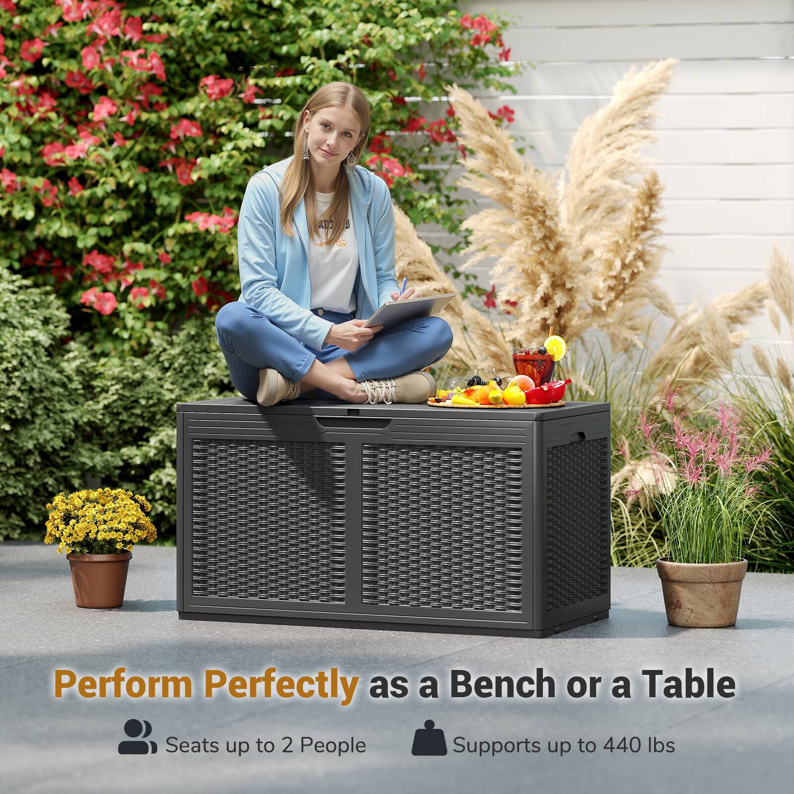 Perform Perfectly as a Bench or a Table  
Seats up to 2 People  
Supports up to 440 lbs