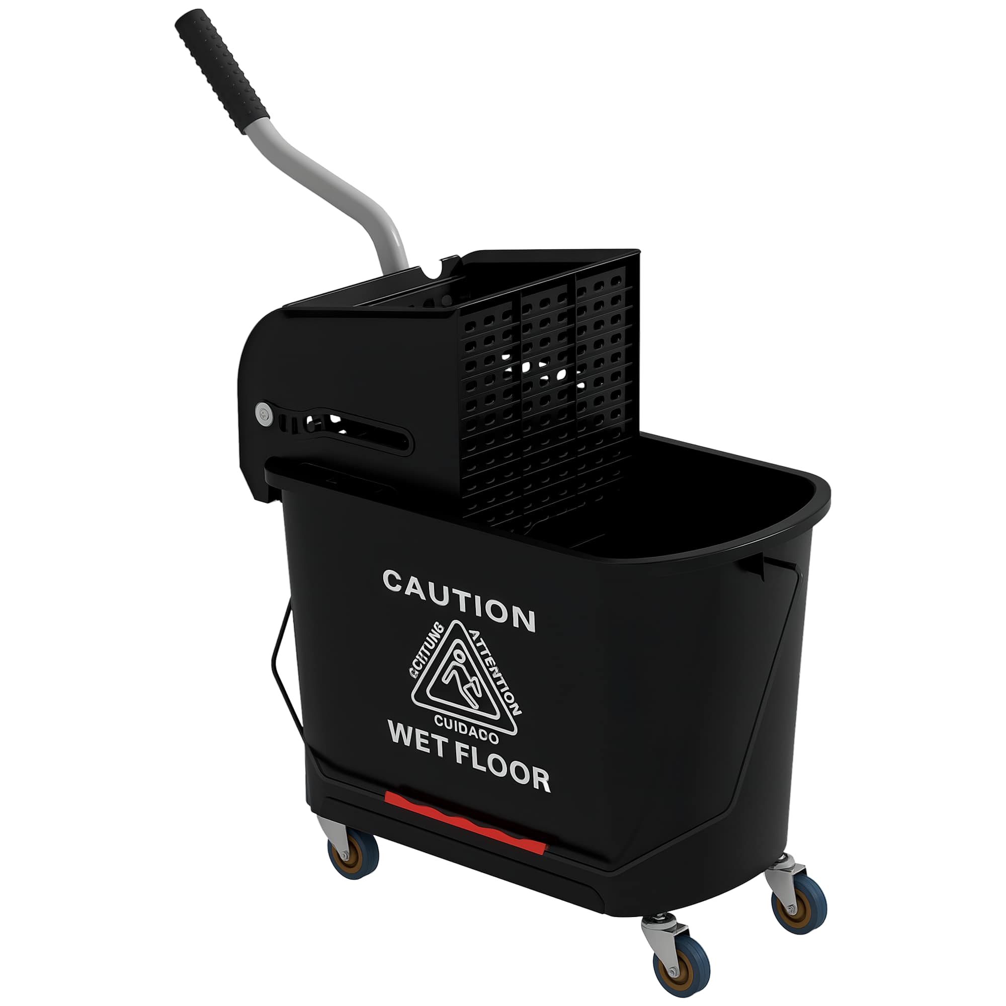 Homcom - Mop Bucket w/ Wringer & Wheels, 21 Qt Dual-Compartment Design - Black