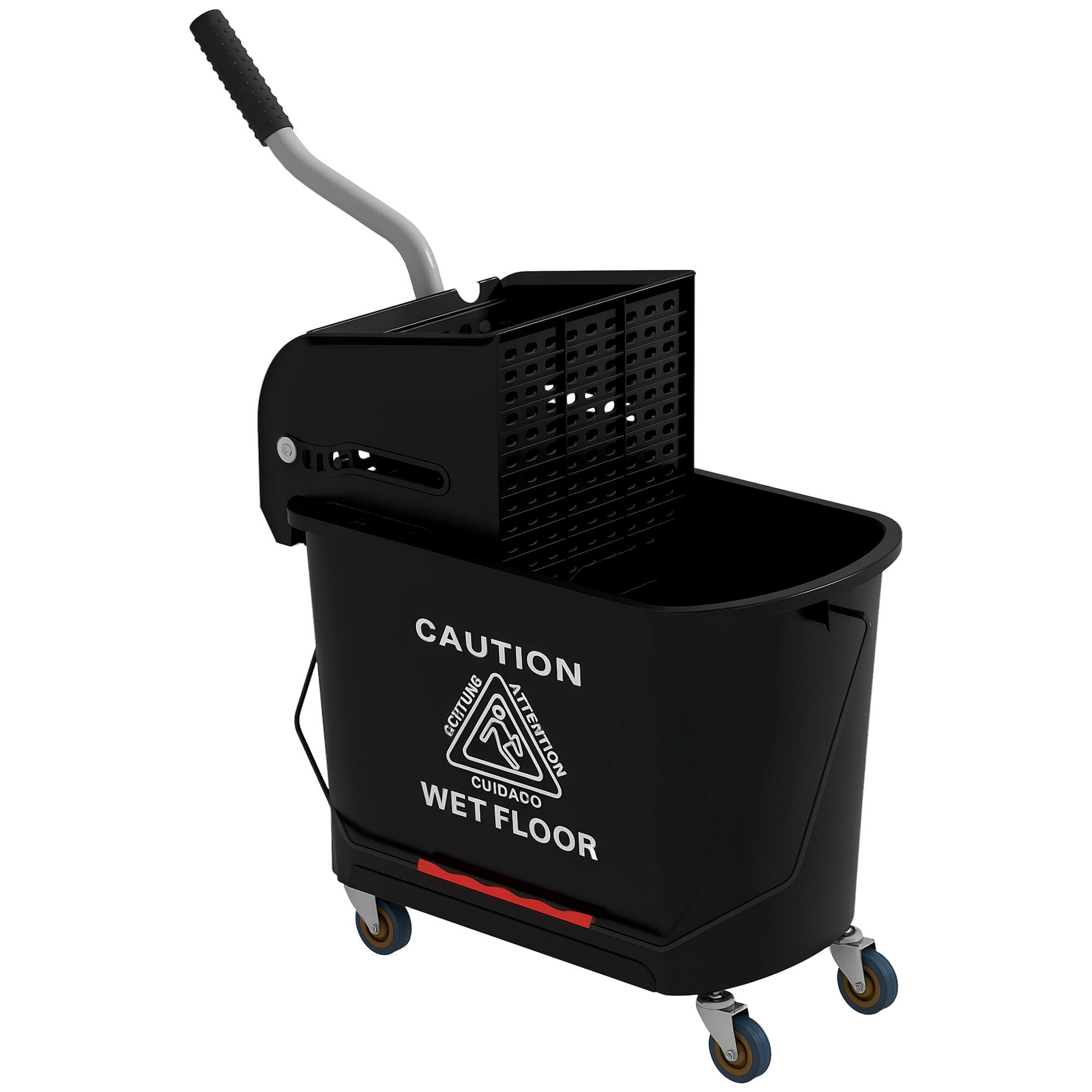 Homcom - Mop Bucket w/ Wringer & Wheels, 21 Qt Dual-Compartment Design - Black