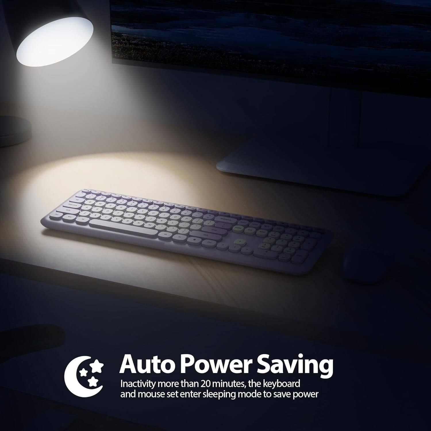 Auto Power Saving

Inactivity more than 20 minutes, the keyboard and mouse set enter sleeping mode to save power
