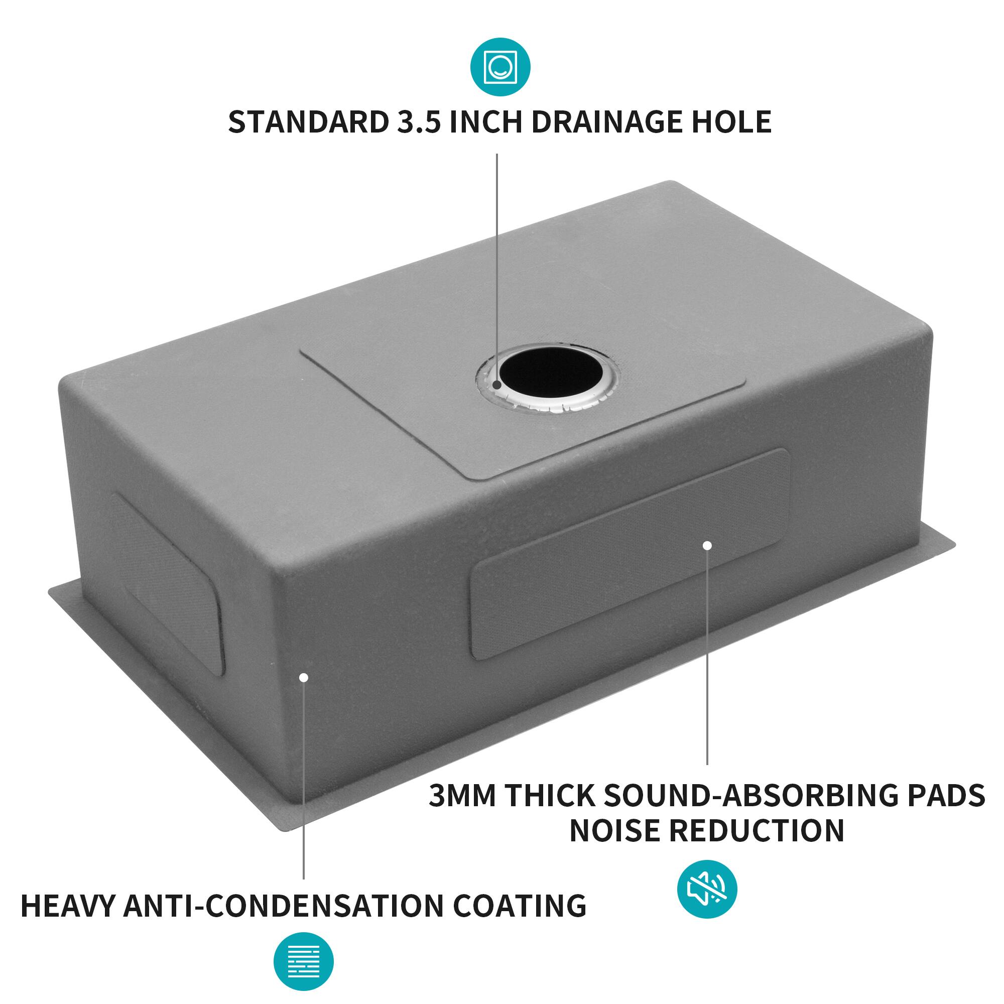 STANDARD 3.5 INCH DRAINAGE HOLE

3MM THICK SOUND-ABSORBING PADS NOISE REDUCTION

HEAVY ANTI-CONDENSATION COATING