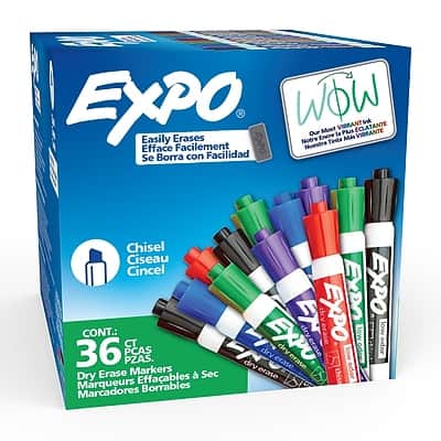 Expo - Low Odor Tank Dry Erase Marker, Chisel Tip, 36/Pack - Assorted Colors