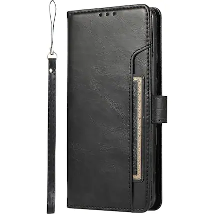 Front. SaharaCase - Leather Folio Wallet Case for Google Pixel 8 - Black.