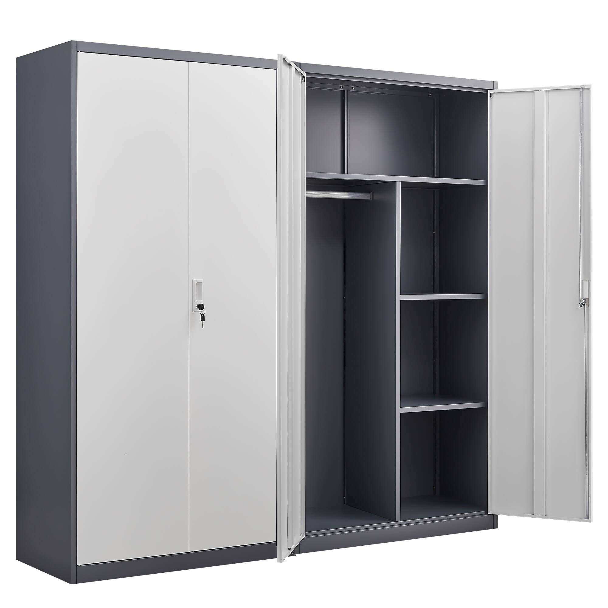 Angle. GOODSILO - Large Capacity Metal Wardrobe with Hanging Rod & Shelves, Lockable Steel Closet for Bedroom, Living Room - Grey.