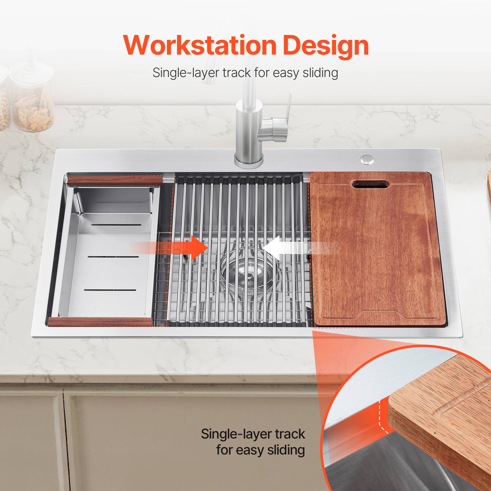 Workstation Design, Single-layer track for easy sliding, Single-layer track for easy sliding