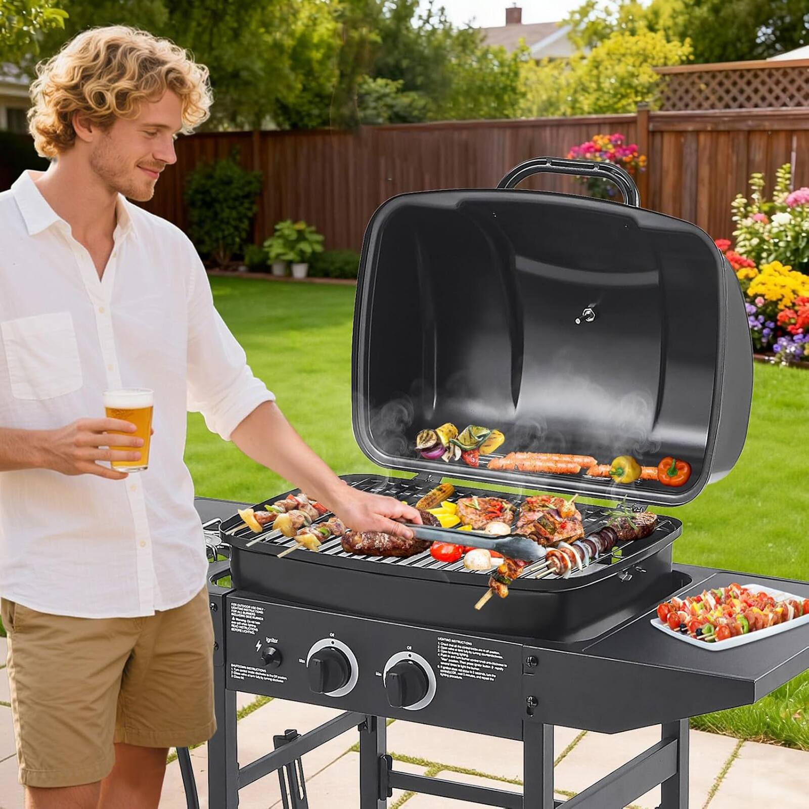 Alt View 6. Chateau Abodes - 2-Burner Propane Gas Grill with Side Burner, 24000 BTU, Stainless Steel for Outdoor Cooking, Patio, Backyard - Black.