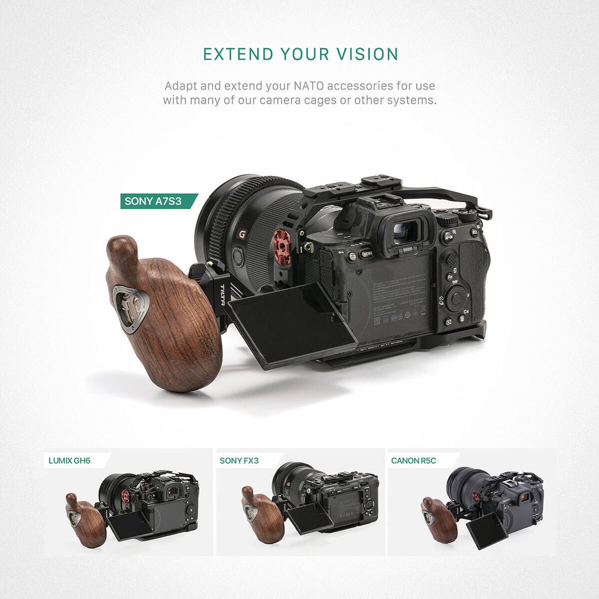 EXTEND YOUR VISION  
Adapt and extend your NATO accessories for use with many of our camera cages or other systems.  

SONY A7S3  
LUMIX GH6  
SONY FX3  
CANON R5C