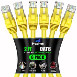 Maximm - Cat 6 Ethernet Cable 2 ft (6-Pack) - UTP, 10Gbps, 550MHz