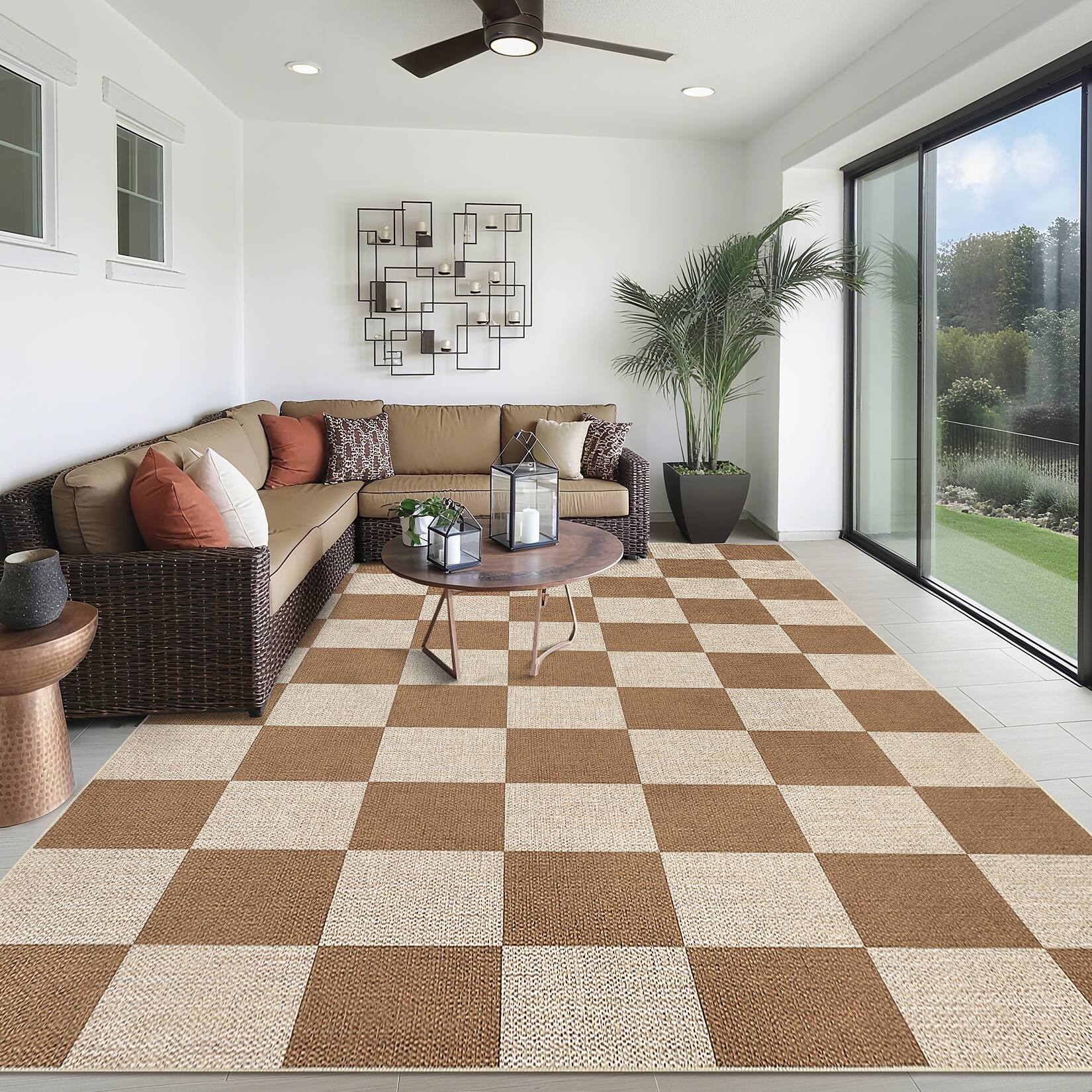 Jojoka Geometric Checkerboard Area Rug Ultra Thin Machine Washable Non ...