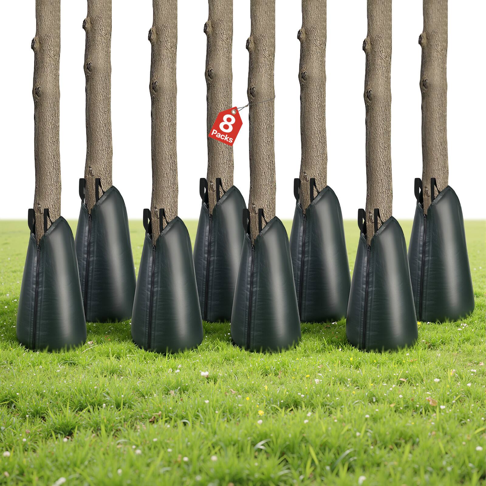 Front. VEVOR - 20 Gallon Tree Watering Bags, 8 Pack 3-4 Hours Slow Release Gator Bags for Trees, Heavy Duty PE Tree Drip Irrigation Bag - Dark Green.