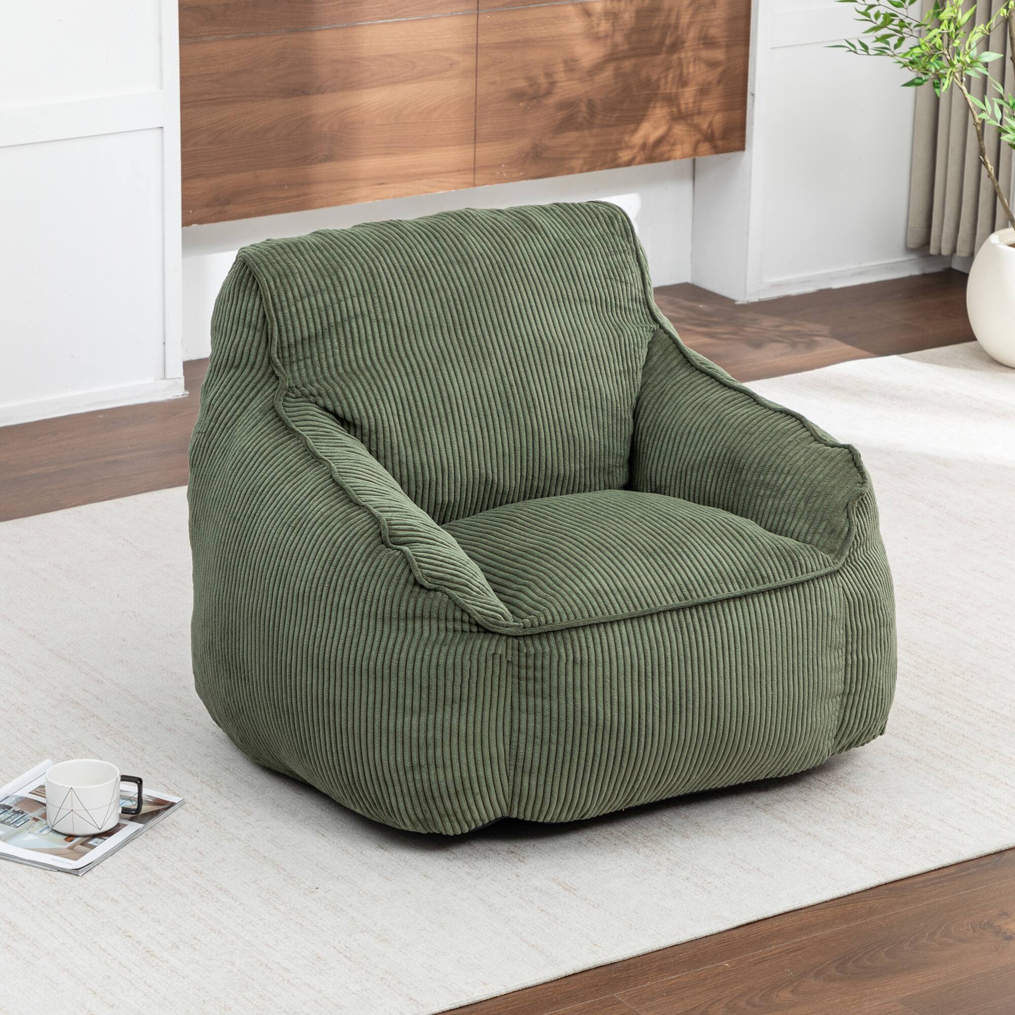 Alt View 2. GOODSILO - Large Corduroy Bean Bag Sofa Chair with Armrests and Included Filler for Living Room and Bedroom - Green.